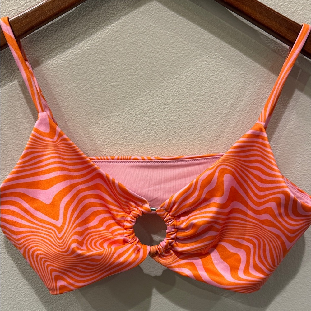SHEIN Orange and Pink Swirl Bikini Top